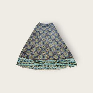 Vintage Y2k Bisou Bisou green blue and yellow geometric elastic waist maxi skirt